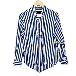 J Crew Striped Shirt Blue White Womens Size 12 Popover Preppy Nautical Heritage